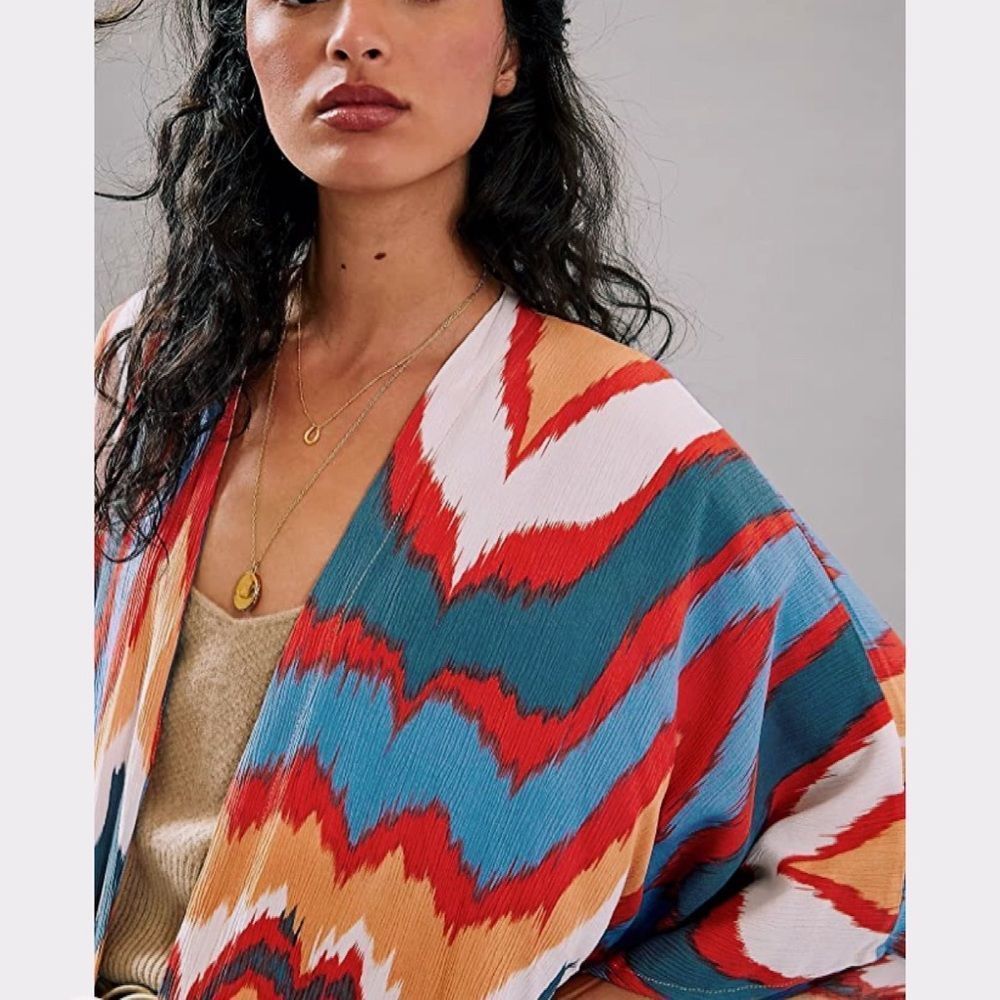 Multicolor Open Longline Three Quarter Sleeve Kimono Duster - Picture 5 of 15